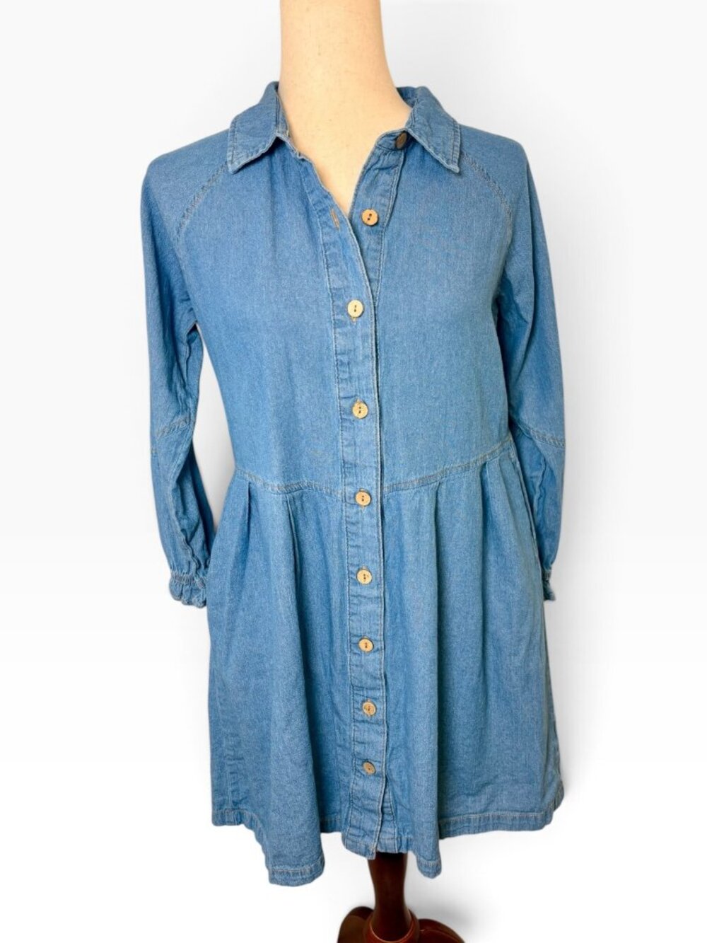 J. Gee Blue Chambray Button Front Fit and Flare Shirt Dress Weatern Boho Small